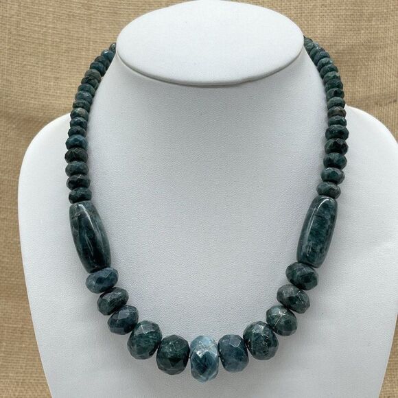 Jay King Teal Green Apatite 18" Sterling Silver Necklace Faceted Graduated Beads - Picture 2 of 11